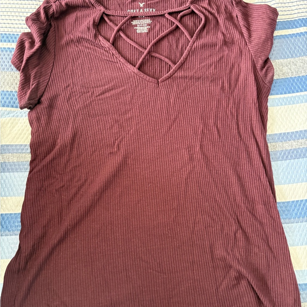 Women's Burgundy Crisscross Top